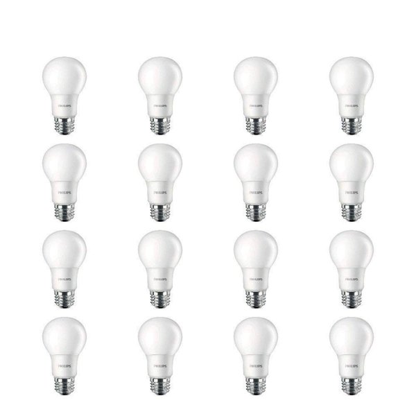 Philips LED Frosted A19 Light Bulb, Non-Dimmable, 800 Lumen, Daylight (5000K), 9W=60W, E26 Base, 16-Pack