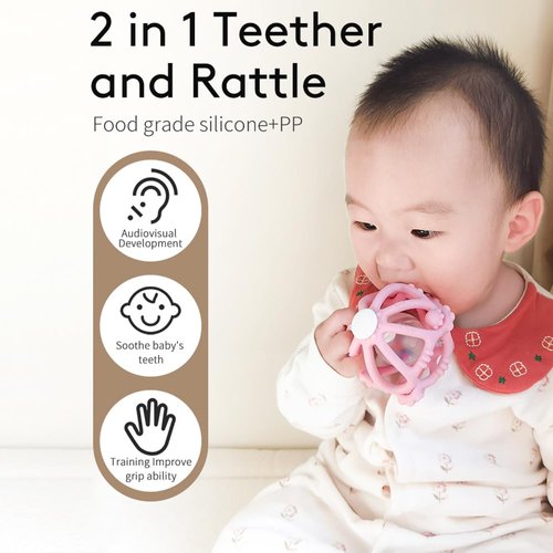 AULEGE Baby Rattle Teether Toys, Infant Sensory Teething Toys, Silicone Chew Toy with Rattles for Babies 0-3-6-12 to 18 Months, Boys Girls Baby Shower Gifts(Blue)