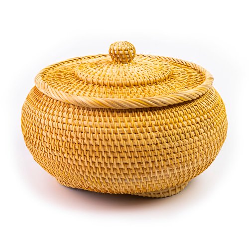 Hand-Woven Round Rattan Storage Basket with Lid – 8.6x5.1 Inch Durable Wicker Box for Picnic, Decoration, and Multi-Purpose Storage – Eco-Friendly Craftsmanship