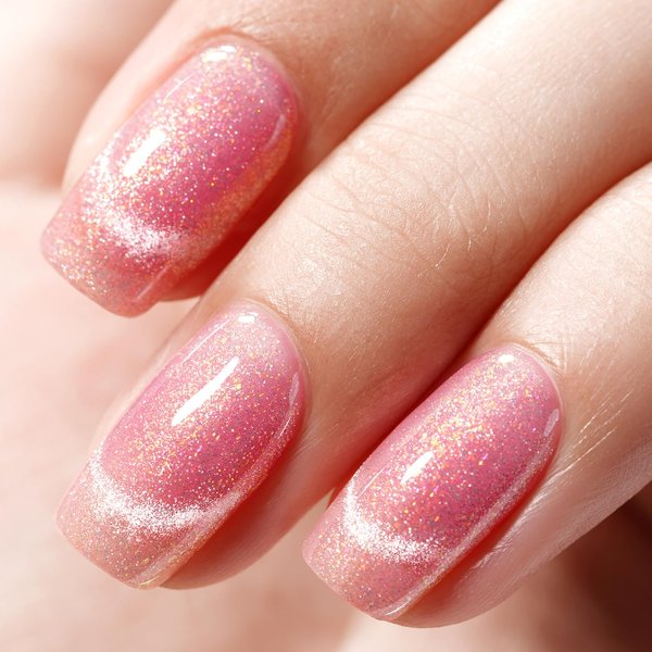 AILLSA Cat Eye Gel Nail Polish Pink Glitter Jelly Holographic Gel Polish Iridescent Shimmer Nail Polish Gel Sparkle Magnetic Soak Off U V Gel with Magnet Stick for Nail Art Salon 0.27 Fl Oz GE24