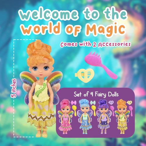 Forest & Twelfth Set of 4 Fairy Dolls with Hair Accessories, Cute 5” Fairy Mini Baby Dolls for 3+ Year Old Girls, Fairy Toys for Little Girls, Princess Dolls with Wings