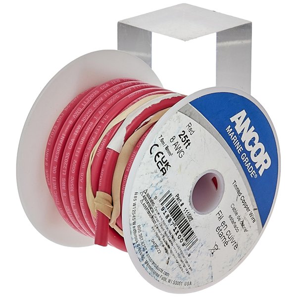 Ancor 111502 Tinned Copper Wire, 8 AWG (8mm2), Red - 25ft