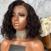 Imeya Short Bob Wigs Water Wave Lace Front Human Hair 13x6 HD Transparent Lace Front Loose Wave Bob Wigs Pre Plucked with Baby Hair Brazilian Remy Wavy Hair Bob Wig 150% Density Glueless 12 Inch