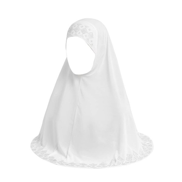 Women Glitter Rhinestone Muslim Turban Hijab Cap Modesty Long Head Wrap Scarf Shawl White