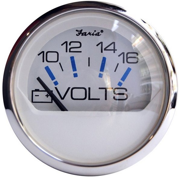 1 - Faria Chesapeake White SS 2" Voltmeter (10-16 VDC)