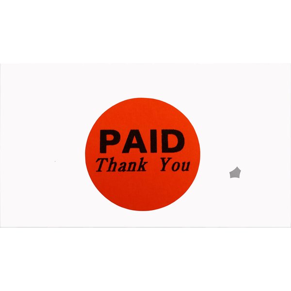 Paid Thank You Stickers, 1.5" Round, Fluorescent Red, 1000