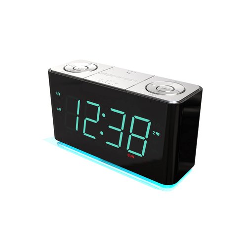 Emerson Smartset Alarm Clock Radio with Bluetooth Speaker with USB Port for iPhone/iPad/iPod/Android and Tablets, 1.4" Cyan LED Display and Night Light, ER100301
