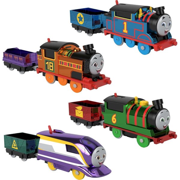 Thomas & Friends Motorized Toy Trains, Set of 4 Engines Thomas Nia Percy & Kana for Preschool Pretend Play Kids Ages 3+ Years