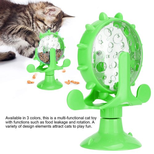 Pet Toy, Rotation Cat Puzzle Toy Food Leakage Pet Cat Leaking Toy Interactive Cat Toys Pet Toy, Ferris Wheel Food Dispensing Pet Slow Feeder Toy with Automatic 360° Turntable for Pet Trainer (Green)
