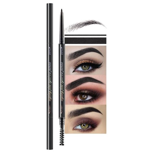 Waterproof Dual-Sided Fine Tip Brow Pencils Pack,Ultra-Fine Mechanical Pencil,Draws Tiny Brow Hairs, Defines, Fills Brows, Shapes, Contours, Combs, (Pack of 1)-Black