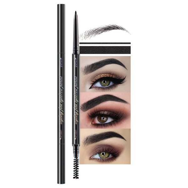 Waterproof Dual-Sided Fine Tip Brow Pencils Pack,Ultra-Fine Mechanical Pencil,Draws Tiny Brow Hairs, Defines, Fills Brows, Shapes, Contours, Combs, (Pack of 1)-Black