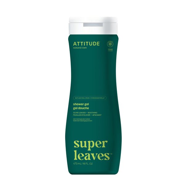 ATTITUDE Body Wash, EWG Verified Shower Gel, Dermatologically Tested, Plant and Mineral-Based, Vegan Personal Care Products, Olive Leaves, 16 Fl Oz