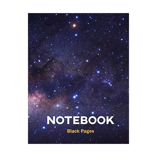 Black Pages Space/ stars Notebook: Lined Notebook / Journal Gift, 100 Pages, 8x5, White ink and Gel pens Journaling at School and Home