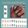 ANDGING Emerald Green Press on Nails Square Short Medium White Fake Nails with Gold Leaf Marble Design Glue on Nails for Women Girls Acrylic False Nails with Glue Stick on Nails for Wedding Birthday