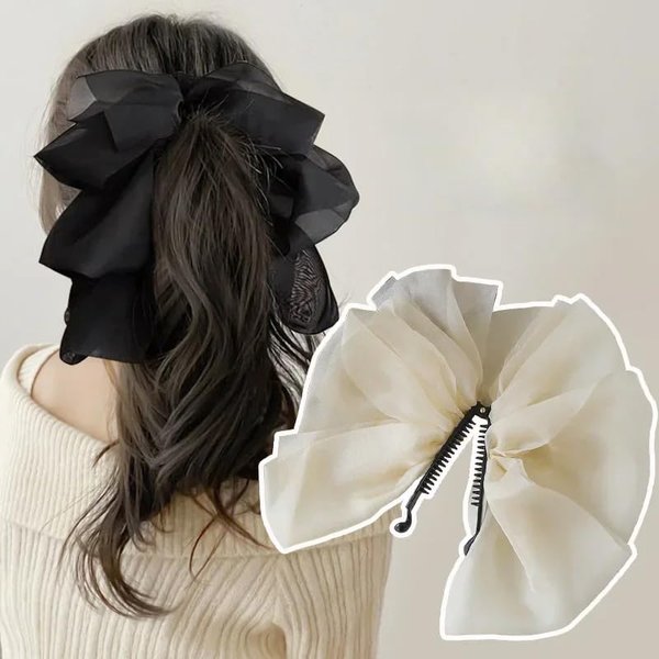 mdgfge Chiffon Bow Banana Clip High Ponytail Hair Grip Clip Women Girls Vintage Vertical Clip Claw Top Clip Headdress