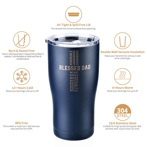 Dad Tumbler - Blessed Dad - Dad Gifts from Daughter Son Wife - 20 Oz Stainless Steel Coffee Travel Mug For Men - Christian Gifts for Men - Best Dad Ever Birthday Gifts for Men Husband (Navy Blue)