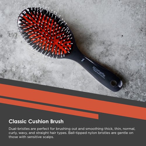 Spornette Classic Cushion Hair Brush, Boar & Ball-Tipped Nylon Bristles - Lightweight Oval Handle Brush for Straightening, Styling, Setting & Detangling - All Hair Types on Men, Women and Children