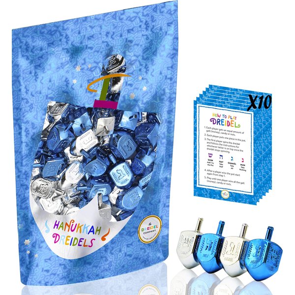 Hanukkah Plastic Silver & Blue Metallic Dreidels (30-Pack Bag)
