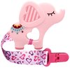BIGSPINACH 1 Soft Dinosaur Teether for Babies and 1 Baby Pacifier Clip, Valentines Day Gifts for Baby Girl Boy,Silicone Chew Toys for Baby (Pink Elephant)