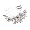 ACCESSORIESFOREVER Women Bridal Wedding Jewelry Crystal Rhinestone Duo Flowers Hair Comb Pin Silver