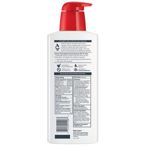 Eucerin Daily Hydration Lotion with SPF 15 - Broad Spectrum Body Lotion for Dry Skin - 16.9 fl. Oz. Pump Bottle