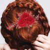 LALAFINA Red Flower Hair Comb Crystal Bridal Hair Comb Wedding Hair Comb Rhinestone Hair Piece Floral Rhinestone Hair Comb for Women Bride (Red)