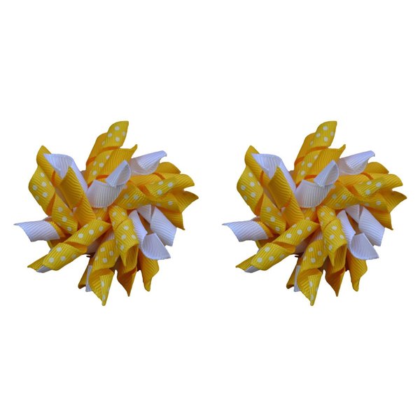 Korker Hair Bow Set for Girls (2) 2.5 Inch Hair Bows by Funny Girl Designs (Yellow)