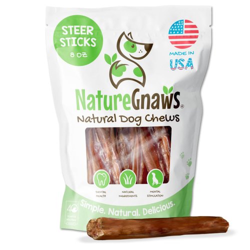 Nature Gnaws Steer Sticks - Bully Sticks for Dogs - Great for Small, Medium and Large Dogs - Made in USA, Single Ingredient - Natural Long Lasting Chew Sticks - Rawhide Free Bully Bones - 8oz