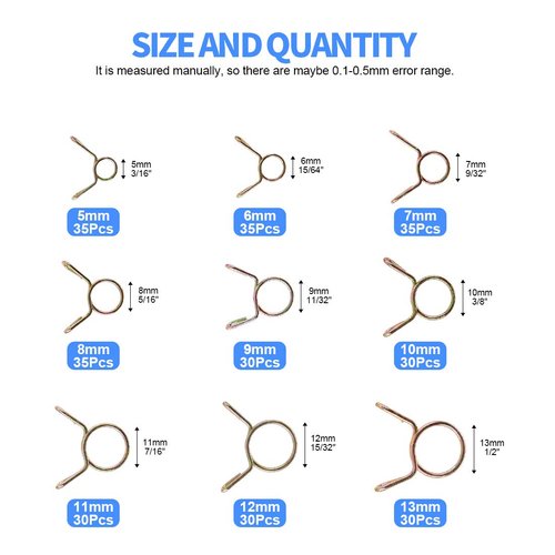 Glarks 290Pcs Fuel Line Hose Water Pipe Air Tubing Spring Clips Clamps Assortment Kit - Size 5-13MM