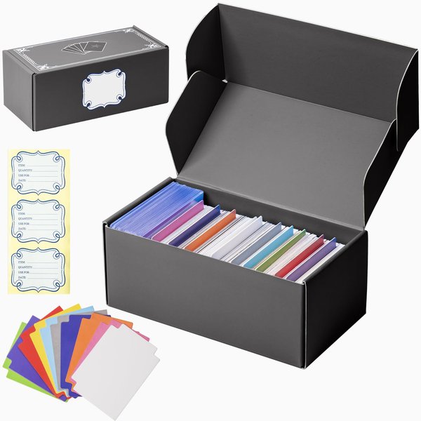 GWCASE Trading Card Storage Box, 400+ Card Box with 10 Dividers & Sticker, Playing Card Case Holder for MTG/for TCG/for CAH/for YuGiOh/Sports Cards -Black