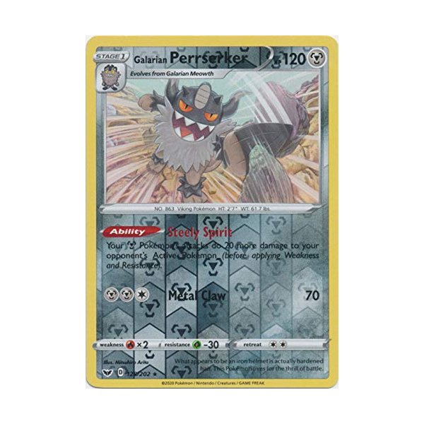 Galarian Perrserker - 128/202 - Reverse Holo Rare