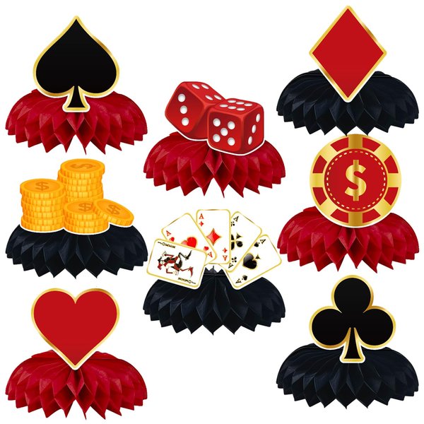 8Pieces Casino Honeycomb Centerpieces for Birthday,Casino Honeycomb Table Decorations,Casino Party Favors,for Boys and Girls Casino Birthday Party Supplies Casino Party Decoration (Casino)