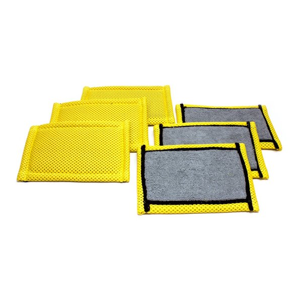 Microfiber Dish and Kitchen Scrubbing Sponge - 4.25"x6.25" - Dish Sponge Replacement, Scratch-Free Scouring Pad, Laundry and Dishwasher Safe (6, Grey and Gold)