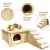 Hamster Wooden House with Ladder Small Animal Hideout Activity Platform Exercise Climbing Hut Natural Living Wooden Room for Hamster Gerbil Guinea Pig Mice