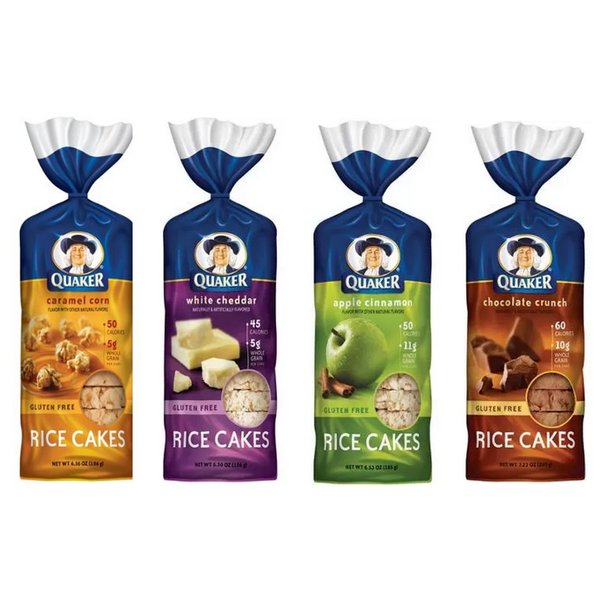 Quaker Rice Cakes Variety Bundle - Pack of 4 Flavors, Chocolate Crunch, Apple Cinnamon, Caramel Corn, White Cheddar