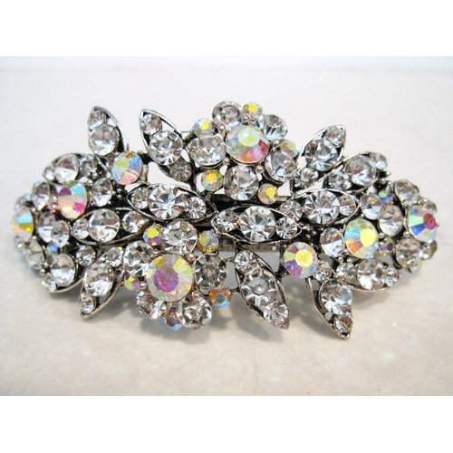 Silver flower shaped crystal hair barrette clip bridal clip bridal barrette