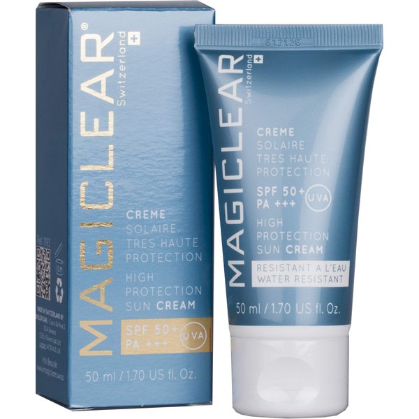 Luxury face Sunscreen SPF 50 PA+++ Daily sunblock for sensitive skin waterproof organic moisturizer mineral zink oxide suncream sun protector hypoallergenic natural Swiss brand Magiclear 1.7 Oz