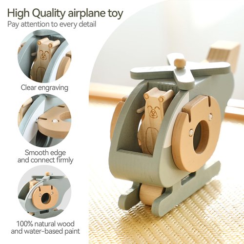 EERKEOD Wooden Airplane Toys Wooden Airplane for Toddlers Air Transport Vehicles Play Set Montessori Toy Push Toy for Babies Children Birthday Gift