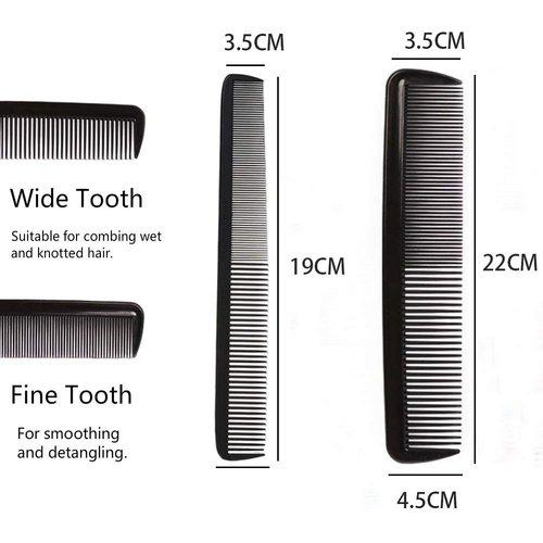 NuAngela Styling Comb Set, Cutting Combs Clipper Rat Tail Hair Beard Comb, Wide and Fine Tooth Hair Dressing Comb For Women Men Parting Teasing, Professional Barber Comb (BLACK)