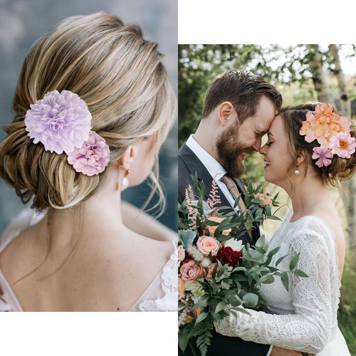 Atoden Purple Flower Hair Clips Hawaiian Realistic Bohemian Flower Hair Clips 16 Pcs Hawaii Boho Clips Artificial Rose Tropical Floral Hair Barrettes Wedding Bridal Hair Accessories for Women Girls