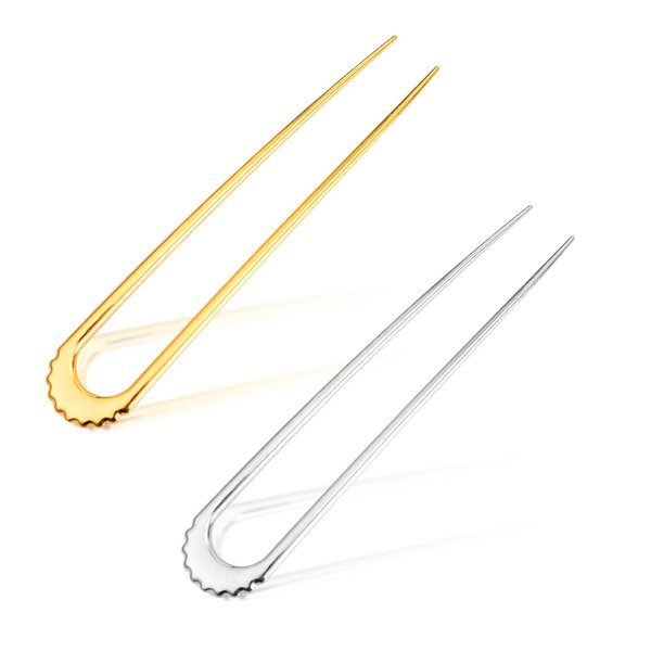 2pcs French Hair Pins, U Shaped Hair Sticks Metal Hairpin Elegant Updo Chignon Pins for Women Girls Buns Hair Styling Accessories (1 Gold & 1 Silver)