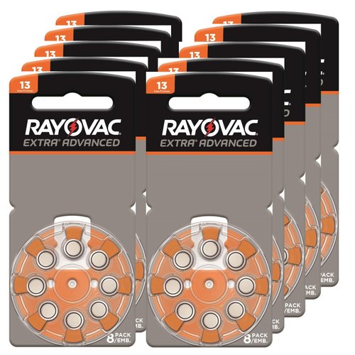 Rayovac Extra Advanced, Size 13 Mercury Free Hearing Aid Batteries (Pack 80 Batteries)