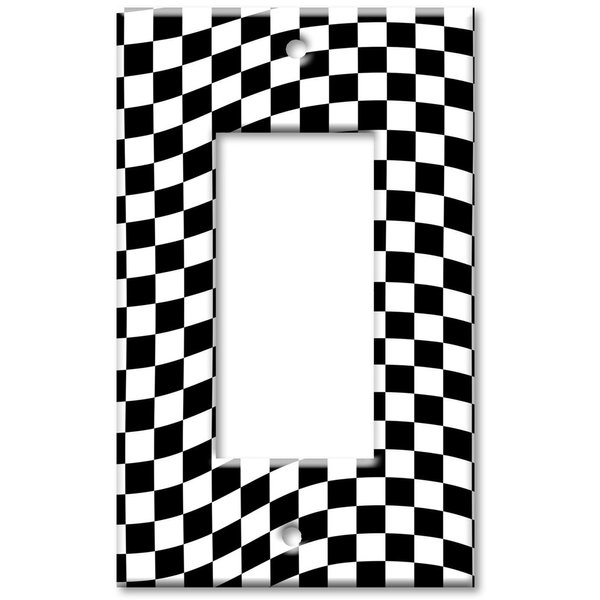Art Plates - Single Gang Rocker OVERSIZE Switch Plate - OVER SIZE Decorative Metal Wall Plate - Checkered Flag - (Made in USA)