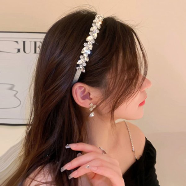 Wiwpar Crystal Wedding Headband Rhinestones Leaves Crown Hair Band Silver Bridal Headpiece Jewelry Hair Accessories for Women Bride Bridesmaids Wedding Party