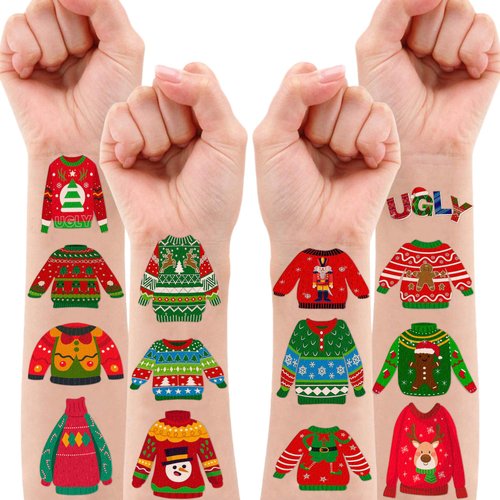 Funny Cute Ugly Snowflake Temporary Tattoos Stickers Themed Birthday Party Decorations Supplies Decor Favors 86PCS Winter Cutouts Tacky Tattoo Sticker Gifts For Kids Boys Girls School Prizes Christmas