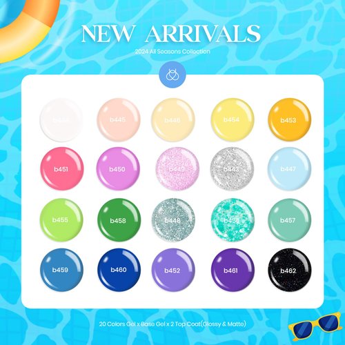 Beetles Gel Nail Polish Set-20 Colors Top Coat Gel Nail Polish Pastel Neon Pink Yellow Green Blue White Glitter Gel Nail Polish Pool Party Series Soak off Uv Summer Manicure Gift for Women Girls