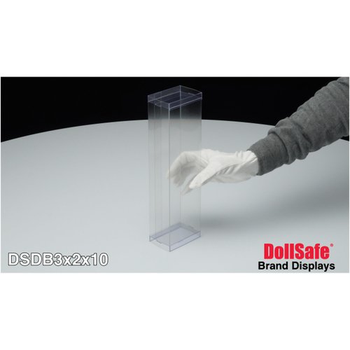 DollSafe Clear Folding Display Box for Thin 8.5-9.5 inch Dolls and Action Figures, 3" W x 2" D x 10" H, Pack of 10