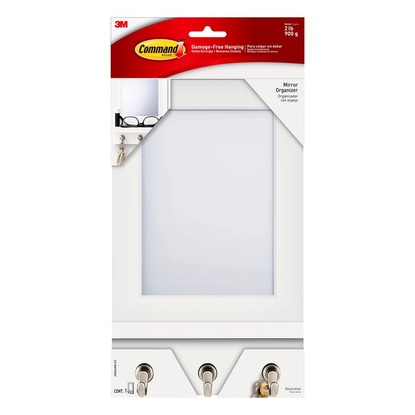 Command Mirror Organizer, Quartz, 1-Organizer with Key Hooks, 8-Medium Strips (HOM24MQ-ES), Great for dorm decor
