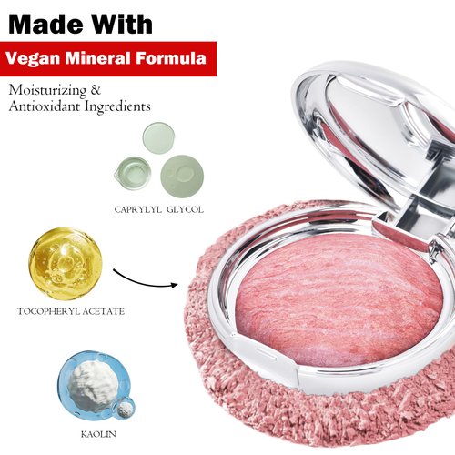 POPCODE Baked Blush Marbleized Powder Blush for Cheeks, Creamy Lightweight Natural Finish, Infused with Vitamin E, Vegan & Cruelty Free, Talc Free - #003 TROPICAL TRAVEL