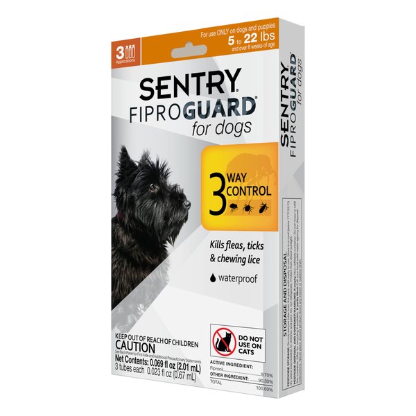 SENTRY PET CARE SENTRY Fiproguard for Dogs, Flea and Tick Prevention for Dogs (5-22 Pounds), Includes 3 Month Supply of Topical Flea Treatments